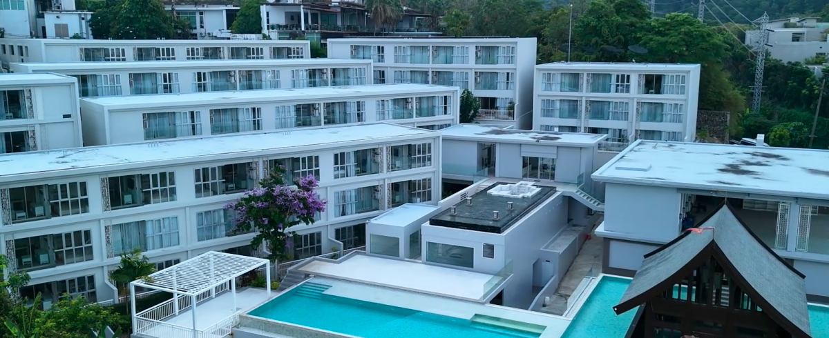 Building elevations and the rooftop pool deck