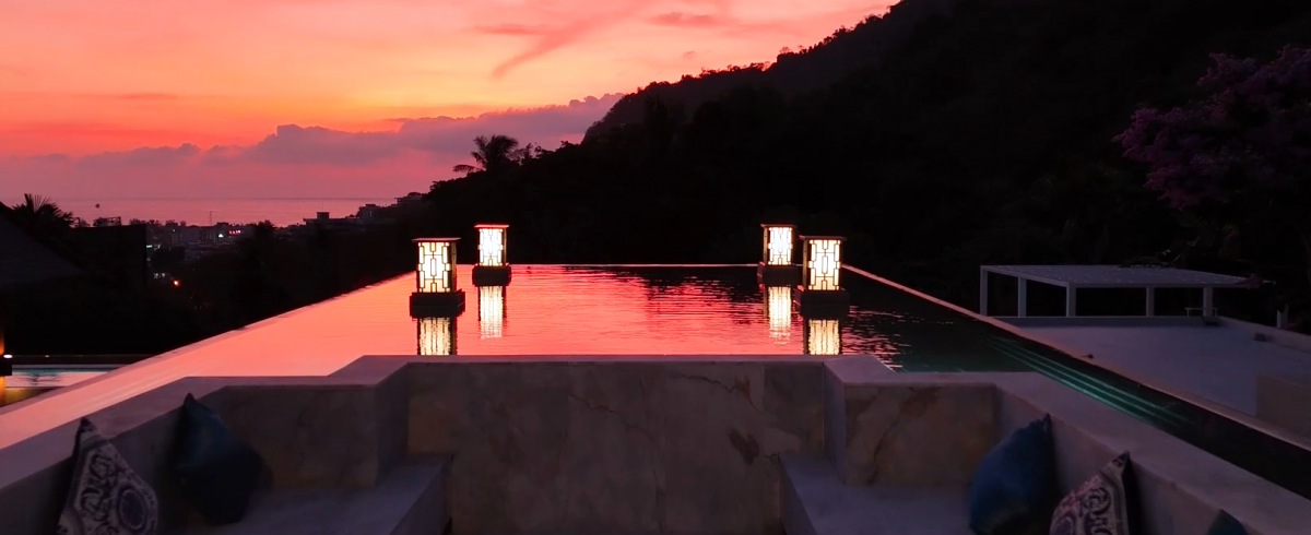The infinity pool at sunset