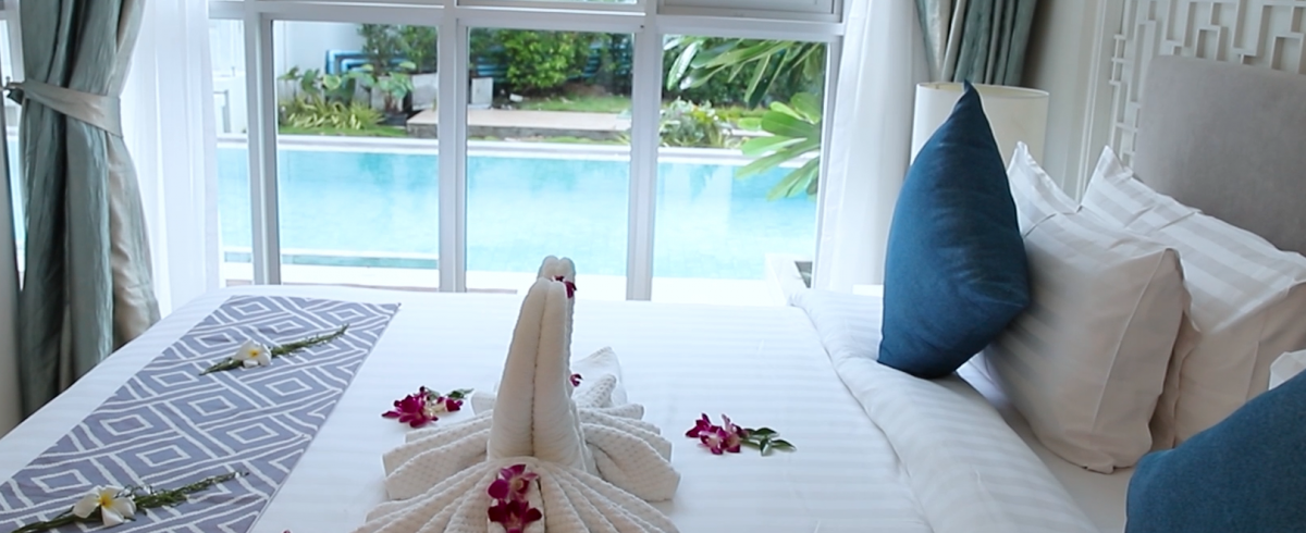 Bedroom looking out to the pool