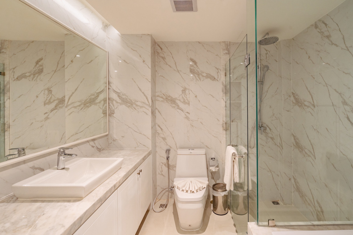 Marble-tiled bathroom